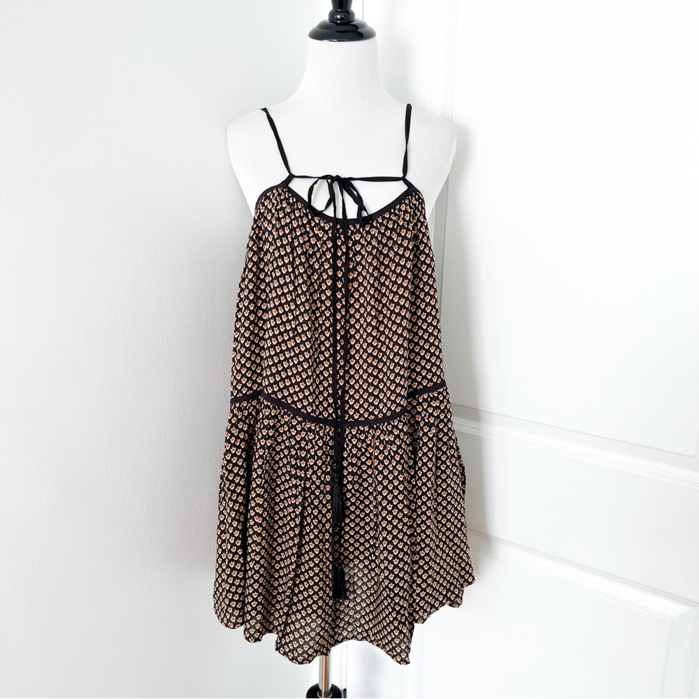 FLANNEL Black and Tan Floral Patterned Mini Dress - Size S/M